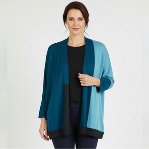 Chico's Women's Colorblock Teal and Light Blue Open Cardigan Sweater